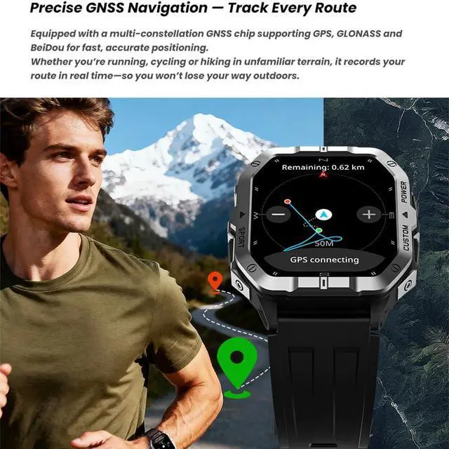 Alt view image 7 of 7 - Outdoor GPS Smart Watch 2.02" HD Big Screen Fitness Tracker for Android iPhone (Green)