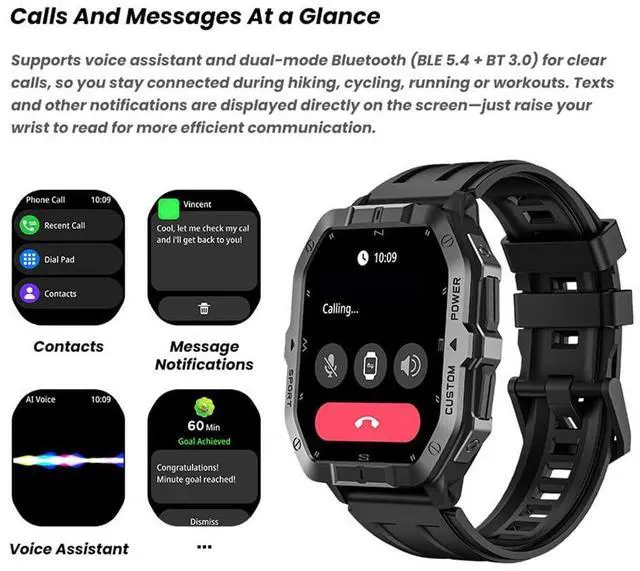 Alt view image 3 of 7 - Outdoor GPS Smart Watch 2.02" HD Big Screen Fitness Tracker for Android iPhone (Green)