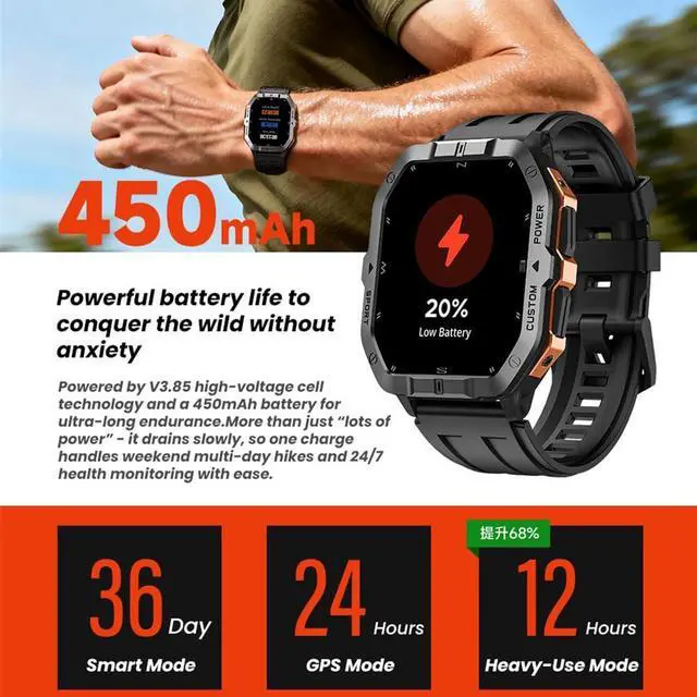 Alt view image 5 of 7 - Outdoor GPS Smart Watch 2.02" HD Big Screen Fitness Tracker for Android iPhone (Green)