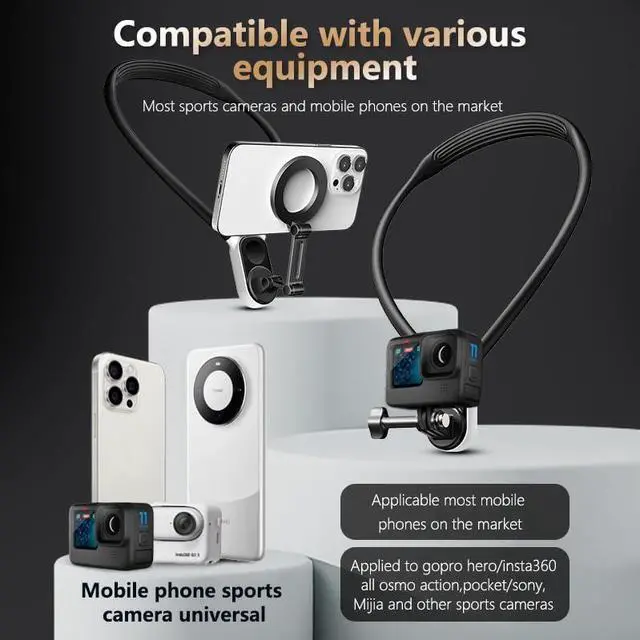 Alt view image 5 of 7 - Magnetic Suction Neck Hold Mount for GoPro Action Camera and Phone Quick Release Hold for iPhone 15 14 13 12 Vlog Live Streaming Photography Accessory