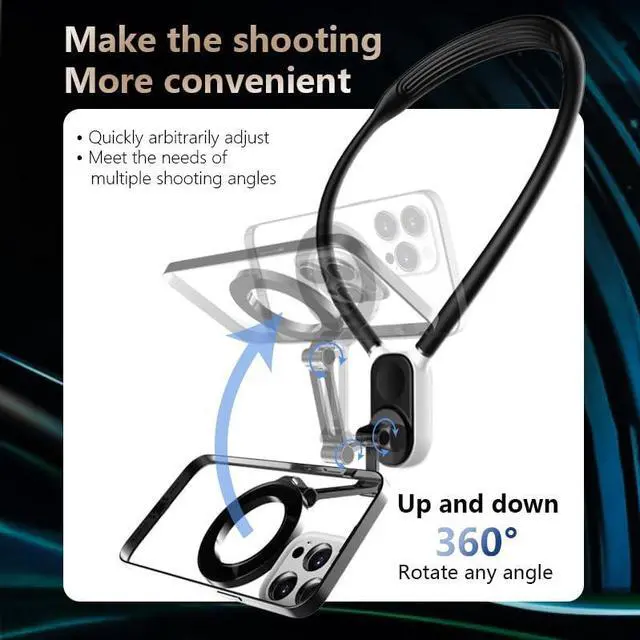 Alt view image 4 of 7 - Magnetic Suction Neck Hold Mount for GoPro Action Camera and Phone Quick Release Hold for iPhone 15 14 13 12 Vlog Live Streaming Photography Accessory