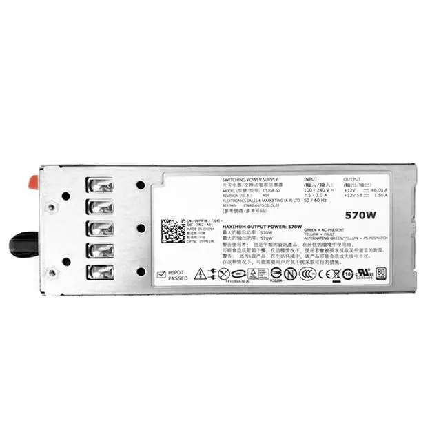Alt view image 4 of 6 - 570W for R710 T610 Server Power Supply A570P-01 C570A-S0 A570P-00 0T327N 0VPR1M T327N VPR1M