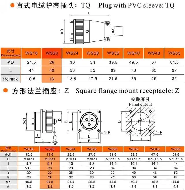 Alt view image 6 of 6 - WS20 2PIN Metal Power Connector Electrical Power Supply Plug Socket