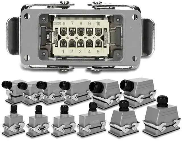 Alt view image 7 of 7 - 1pcs Heavy Duty Power Connectors HDC HE 10 Inserts 500V 16A Contact Screw Crimp Industrial Rectangular Hood Top/Side Entry HDC-HE-010(Top Entry)