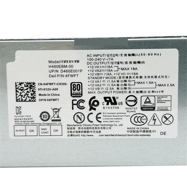 Alt view image 2 of 3 - 1pc for 3046 3040 3050 5050 MT G5 5090 XPS 8940 Power Supply 6+4PIN H460EBM-00 D460E001P CN-04FWF7 04FWF7 4FWF7