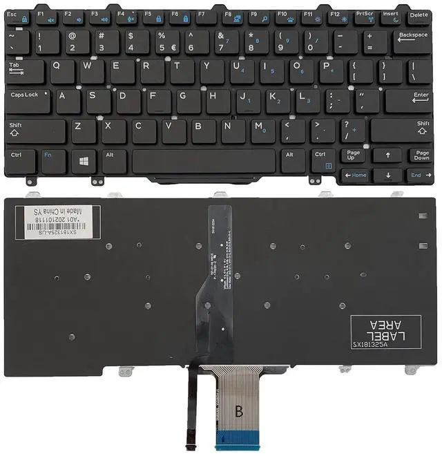 Main image of Laptop Replacement US Layout with Backlit Keyboard for DELL Latitude E7250 E5250 E5270 5250 7250 Black