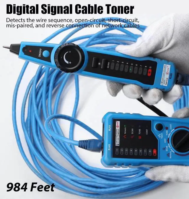 Alt view image 2 of 7 - Network Cable Tester, Multifunction Digital Signal Cable Toner, Cat5 Cat6 Ethernet LAN Network Wire Tracer with Probe Tone, RJ11 RJ45 Telephone Line Tester for Line Continuity Metal Wire Detector