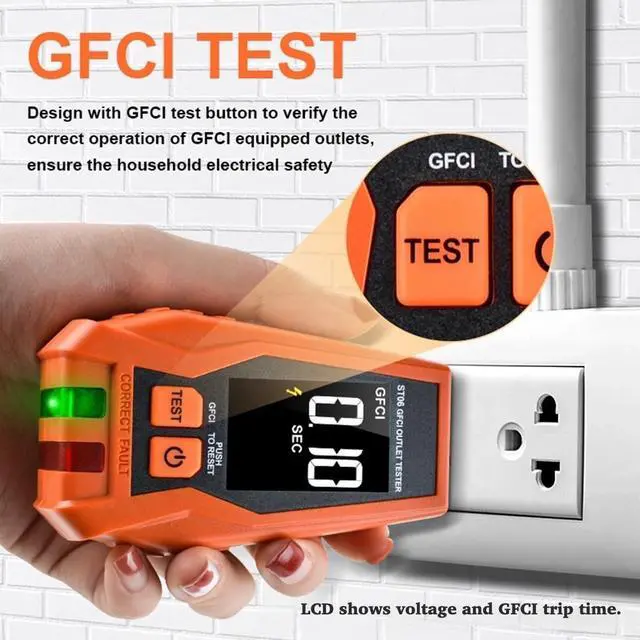 Alt view image 3 of 7 - ST06 Outlet Tester, GFCI Tester, Standard 3-Wire 120V AC Voltage Tester Electrical Outlet Receptacle Tester, with Color LCD Screen & LED Indicator Lights