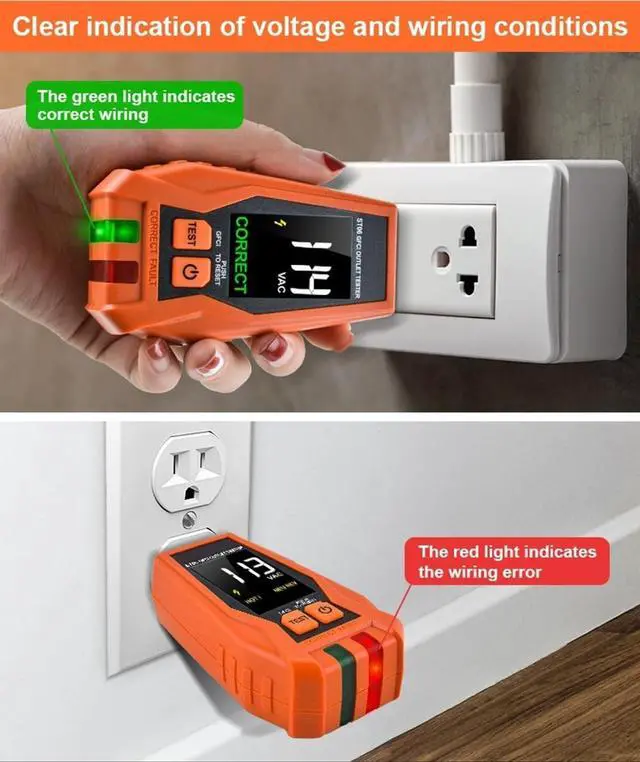 Alt view image 4 of 7 - ST06 Outlet Tester, GFCI Tester, Standard 3-Wire 120V AC Voltage Tester Electrical Outlet Receptacle Tester, with Color LCD Screen & LED Indicator Lights