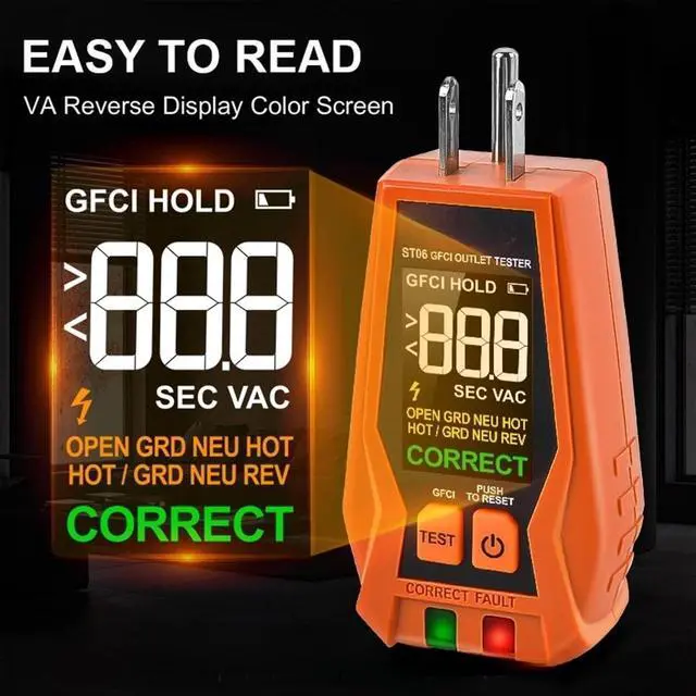 Alt view image 6 of 7 - ST06 Outlet Tester, GFCI Tester, Standard 3-Wire 120V AC Voltage Tester Electrical Outlet Receptacle Tester, with Color LCD Screen & LED Indicator Lights