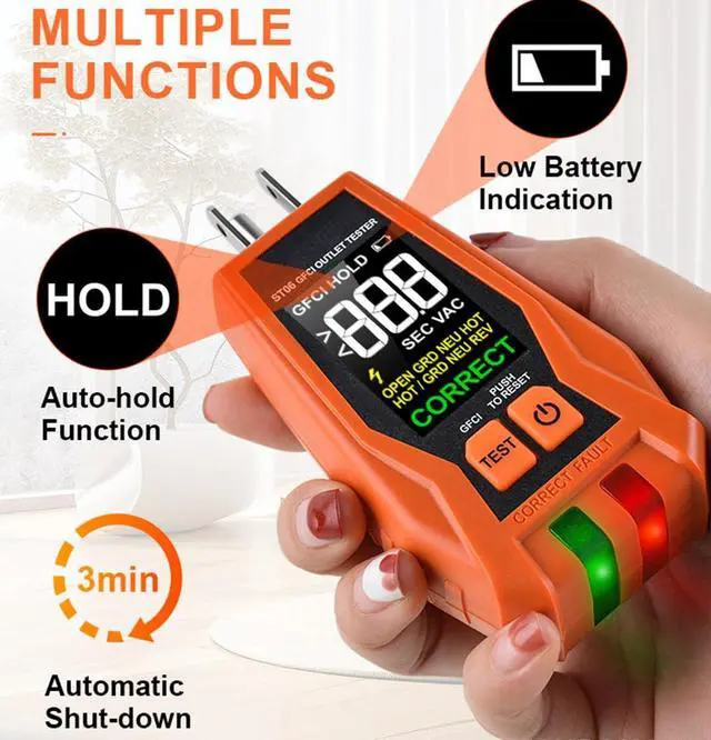 Alt view image 7 of 7 - ST06 Outlet Tester, GFCI Tester, Standard 3-Wire 120V AC Voltage Tester Electrical Outlet Receptacle Tester, with Color LCD Screen & LED Indicator Lights