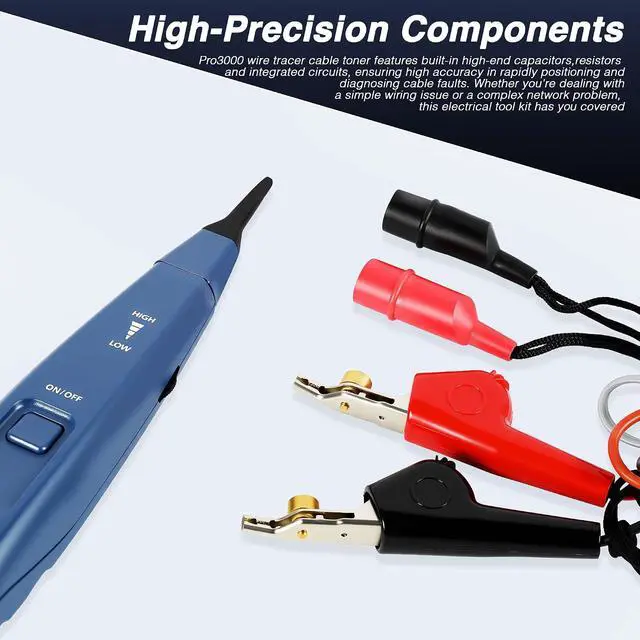 Alt view image 3 of 7 - Pro3000 Tone Generator and Probe Kit, Wire Tracer Cable Toner, Handheld Telephone Line Finder Network Cable Tester with SmartTone Technology Electrical Tool Kit