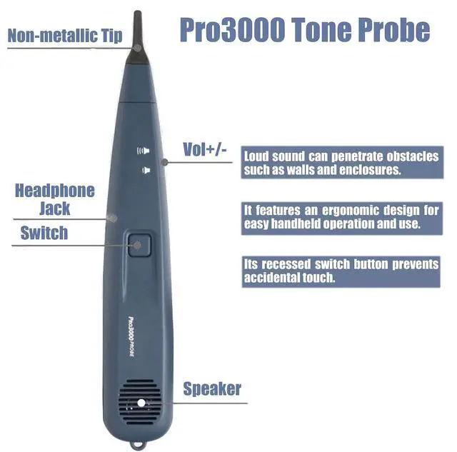 Alt view image 6 of 7 - Pro3000 Tone Generator and Probe Kit, Wire Tracer Cable Toner, Handheld Telephone Line Finder Network Cable Tester with SmartTone Technology Electrical Tool Kit