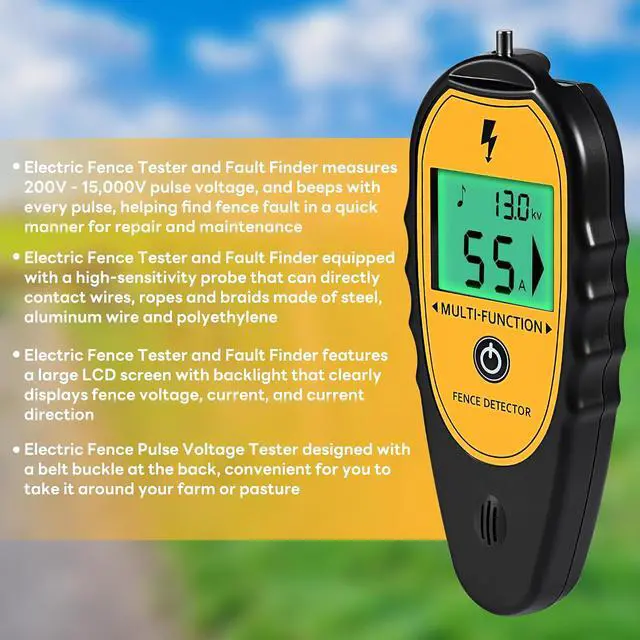 Alt view image 7 of 7 - Electric Fence Tester, Digital Electric Fence Tester and Fault Finder, 200V to 15,000V Pulse Voltage Checker Meter, Backlit LCD Display, Beep Alarm