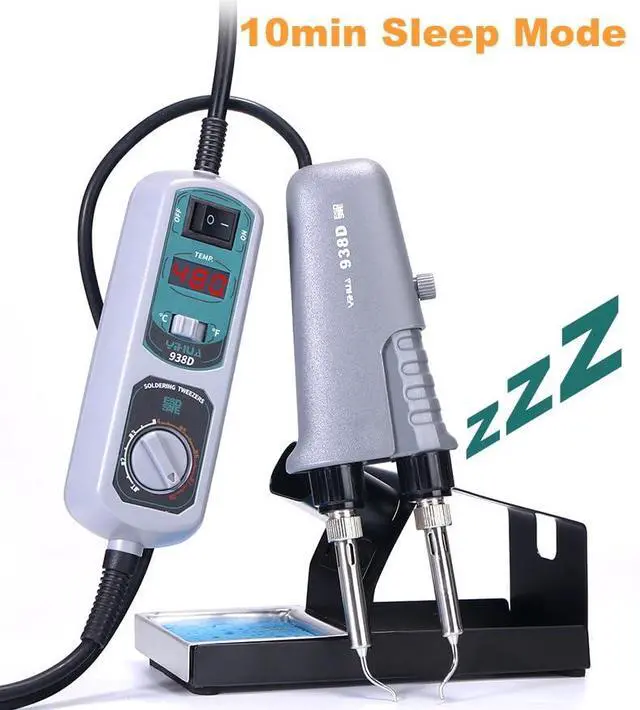 Alt view image 7 of 7 - YIHUA 938D Mini Tweezers, 110V Hot Tweezers Soldering SMT for Soldering Desoldering, Portable Soldering Iron Station Kit, LED Display, Auto-off Function, /