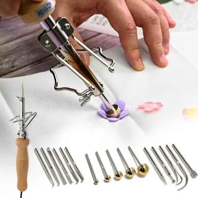 Main image of 110V Fabric Flower Maker Set, Electric Artificial Flower Clover Soldering Iron with 17x Iron & Brass Fake Flower Making Tools Kit, Unreal Flowers Making Kit