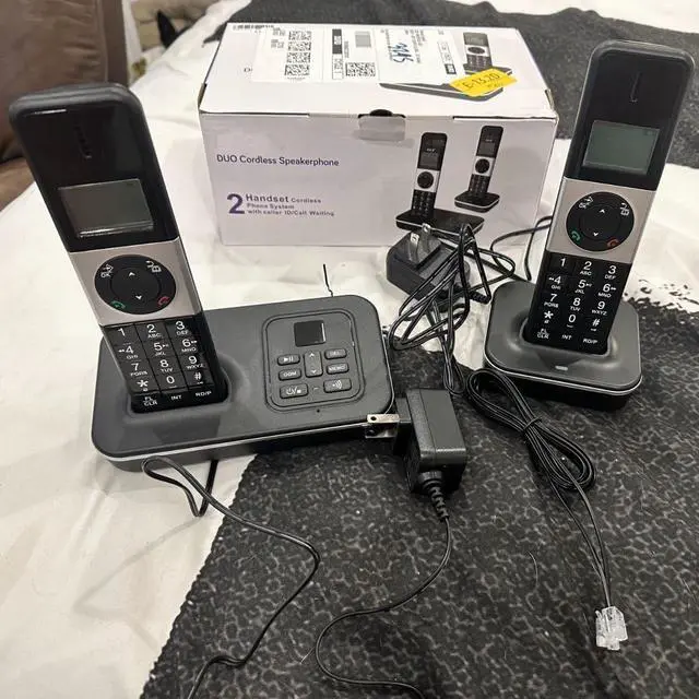 Alt view image 2 of 2 - 2 Handsets Cordless Phone with Answering System-Caller ID/Call Waiting & LCD Backlight Display/Keypad/Multi-Language/Long Range/Numbers Memories Storing(D1002 TAM-D)