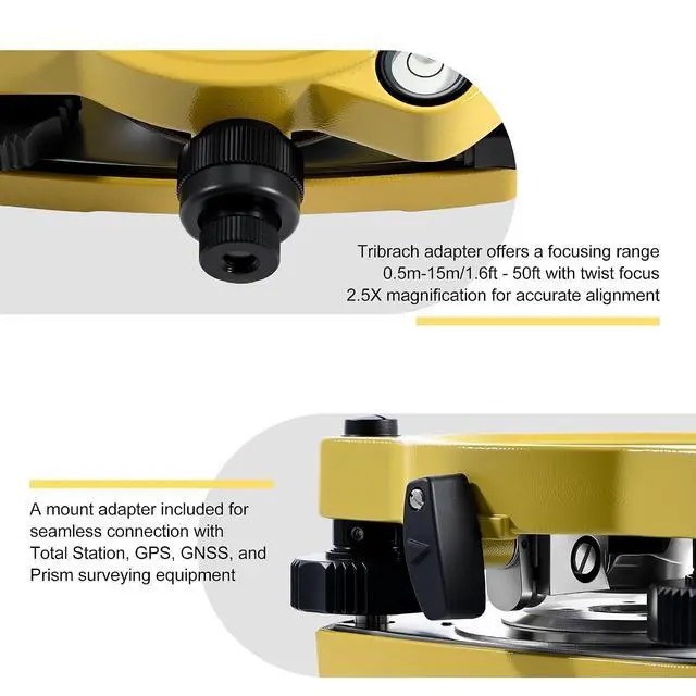 Alt view image 5 of 7 - Tribrach with Optical Plummet and Fixed Adapter Carrier, Optical Plummet Adapter with 5/8x11 Thread Mount Screw for Total Station GPS Land Surveying Tool, Yellow