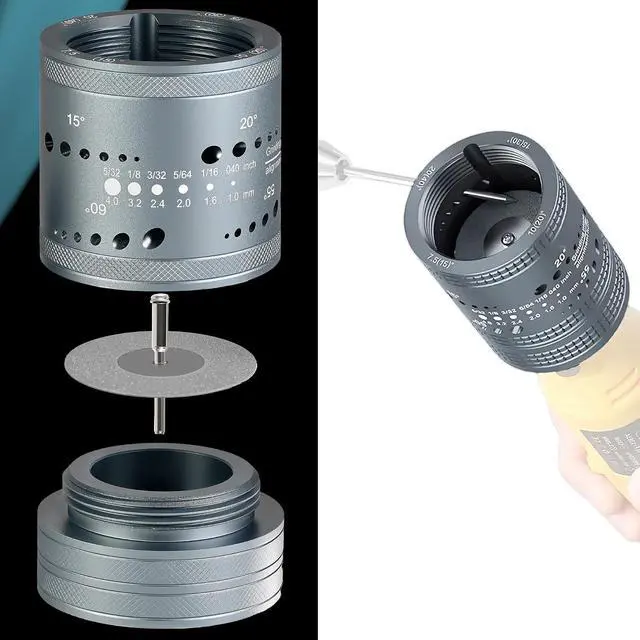 Alt view image 2 of 7 - Tungsten Electrode Sharpener Grinder Head, Universal TIG Welding Tool w/Cut-Off Slot | 6 Sizes 8 Angles, 48 Holes, 3 CNC Mandrel,10 Diamond Wheels, Fits for Most Rotary Tool