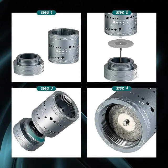 Alt view image 5 of 7 - Tungsten Electrode Sharpener Grinder Head, Universal TIG Welding Tool w/Cut-Off Slot | 6 Sizes 8 Angles, 48 Holes, 3 CNC Mandrel,10 Diamond Wheels, Fits for Most Rotary Tool