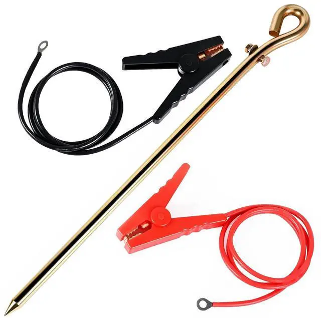 Main image of Electric Fence Wire, 18in Grounding Rod, Alligator Clips with 3.7ft Wires, Solar Electric Fence Lead Kit Connects Solar Powered Electric Fence Energizer Charger Generator
