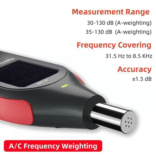 Alt view image 2 of 7 - Sound Decibel Meter, Digital Decibel Meter with Data Logging, Rechargeable A/C Weighted Sound Noise Level Meter Recorder with 3-Color Light Alarm & Backlight LCD Display 31,000 Data Record & Export