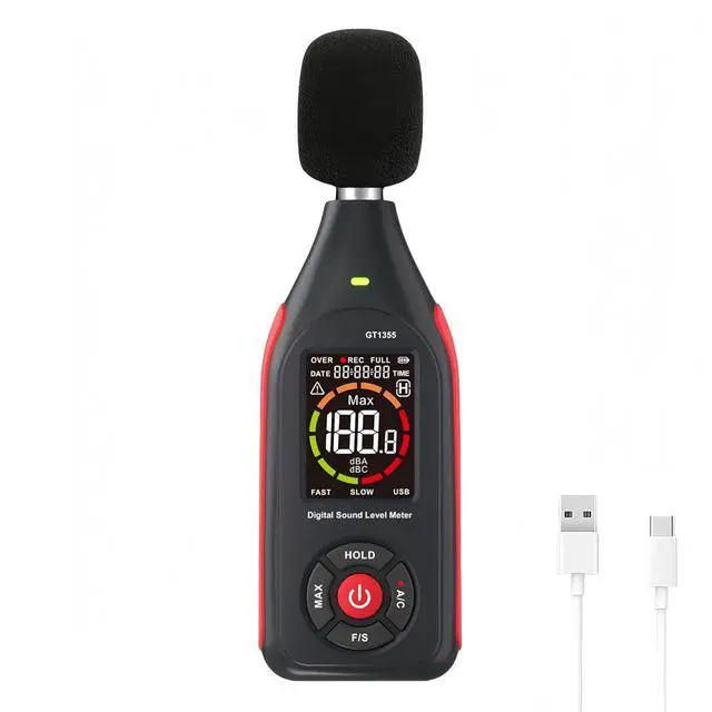 Main image of Sound Decibel Meter, Digital Decibel Meter with Data Logging, Rechargeable A/C Weighted Sound Noise Level Meter Recorder with 3-Color Light Alarm & Backlight LCD Display 31,000 Data Record & Export