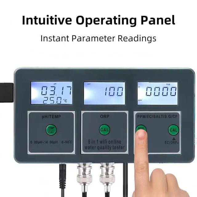Alt view image 5 of 7 - 8 in 1 Water Quality Tester, Tuya WiFi Smart Water Quality Meter, DC 6V Wall Mount Digital Aquarium Water Monitor for Fish Tank Hydroponics Labs PH/S.G/EC/Salt/ORP/TDS/CF/Temp