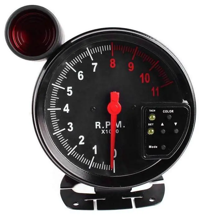 Main image of 5 Inch Tachometer, 11000 RPM Gauge with Shift Light, 7 Color Backlight, Peak Sound LED Flash Warning, for Motorcycle & Automotive Replacement
