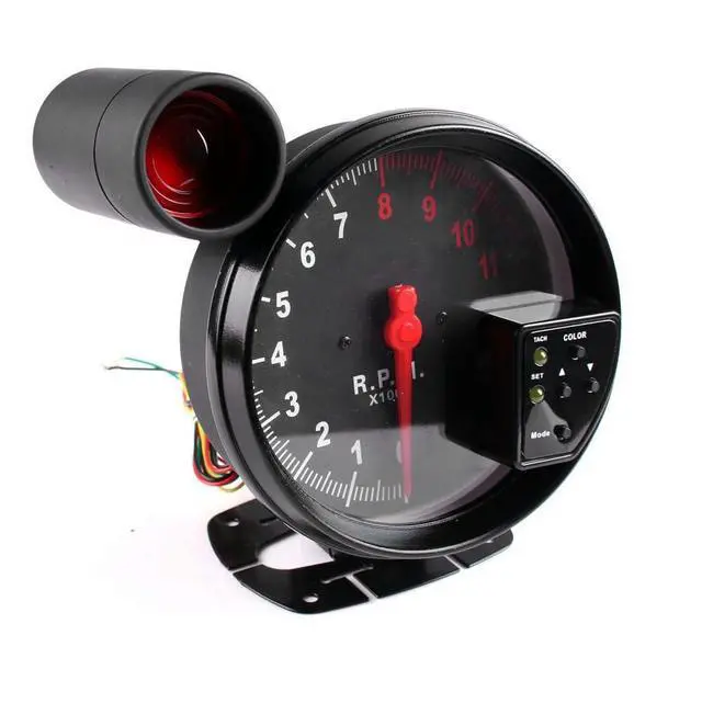 Alt view image 3 of 7 - 5 Inch Tachometer, 11000 RPM Gauge with Shift Light, 7 Color Backlight, Peak Sound LED Flash Warning, for Motorcycle & Automotive Replacement