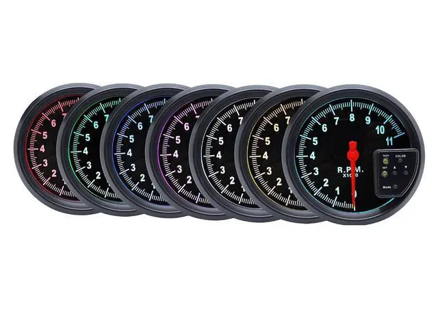 Alt view image 6 of 7 - 5 Inch Tachometer, 11000 RPM Gauge with Shift Light, 7 Color Backlight, Peak Sound LED Flash Warning, for Motorcycle & Automotive Replacement