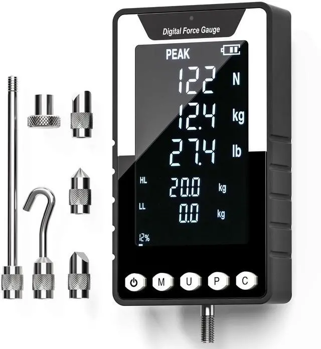 Main image of 1000N Digital Force Gauge, N/Kg/Lb Units Push/Pull Gauge, Compression Tester, Tension Push Pull Force Meter Scale, with USB Output, Battery-Powered