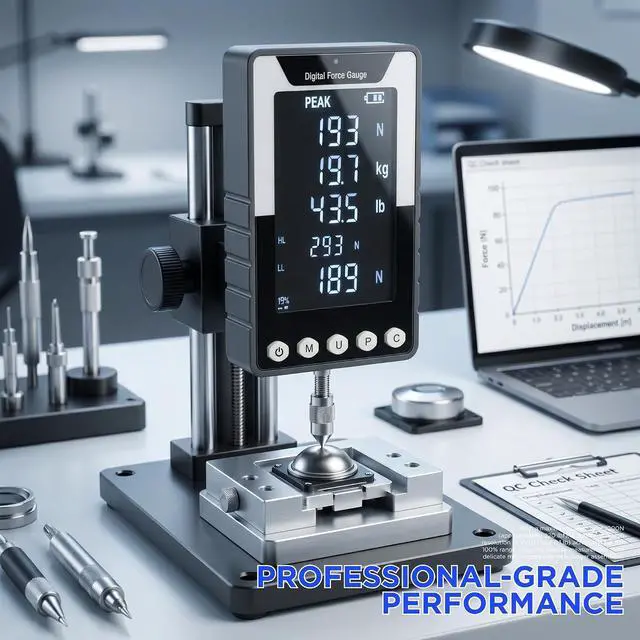 Alt view image 3 of 7 - 1000N Digital Force Gauge, N/Kg/Lb Units Push/Pull Gauge, Compression Tester, Tension Push Pull Force Meter Scale, with USB Output, Battery-Powered