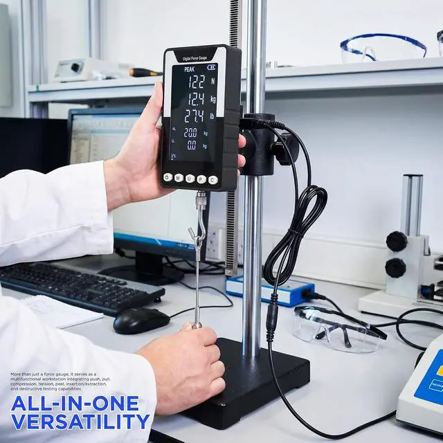 Alt view image 2 of 7 - 1000N Digital Force Gauge, N/Kg/Lb Units Push/Pull Gauge, Compression Tester, Tension Push Pull Force Meter Scale, with USB Output, Battery-Powered