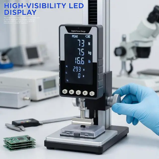 Alt view image 6 of 7 - 1000N Digital Force Gauge, N/Kg/Lb Units Push/Pull Gauge, Compression Tester, Tension Push Pull Force Meter Scale, with USB Output, Battery-Powered