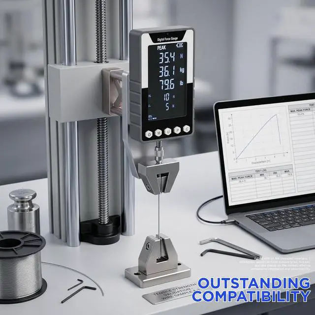 Alt view image 7 of 7 - 1000N Digital Force Gauge, N/Kg/Lb Units Push/Pull Gauge, Compression Tester, Tension Push Pull Force Meter Scale, with USB Output, Battery-Powered