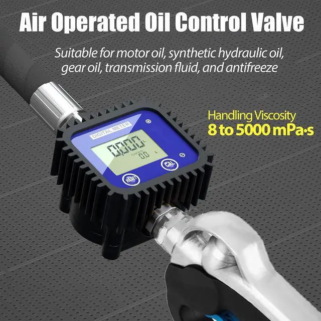 Alt view image 4 of 7 - Air Operated Oil Control Valve, Digital Flow Meter Oil Metering Gun, 10 GPM 1500 PSI Heavy Duty Engine Motor Oil Dispenser Nozzle, 1/2 inch NPT Inlet