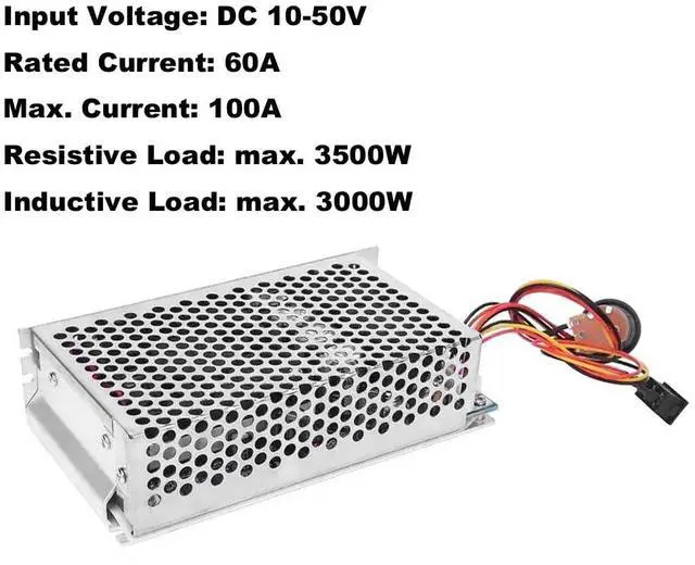 Alt view image 2 of 7 - 10V-50V DC Motor Speed Controller, 3500W PWM Controller, 60A 0-100% Adjustable Brushed Motor Controller, Trolling Motor Speed Controller, w/ Fuse, CW/CCW Switch & Potentiometer Knob, Forward & Reverse