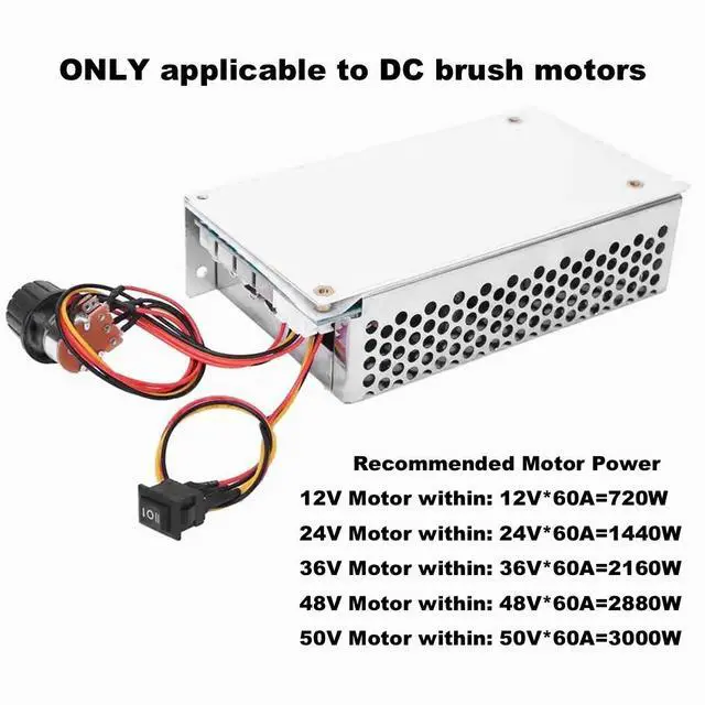 Alt view image 3 of 7 - 10V-50V DC Motor Speed Controller, 3500W PWM Controller, 60A 0-100% Adjustable Brushed Motor Controller, Trolling Motor Speed Controller, w/ Fuse, CW/CCW Switch & Potentiometer Knob, Forward & Reverse