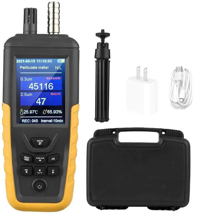 Main image of Air Quality Monitor, PM0.3/2.5/10 Dust Particle Counter, High Sensitivity 3-Channel Air Quality Tester, Temperature & Humidity Meter, Data Storage/Transfer, Tripod Mount