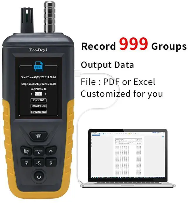 Alt view image 7 of 7 - Air Quality Monitor, PM0.3/2.5/10 Dust Particle Counter, High Sensitivity 3-Channel Air Quality Tester, Temperature & Humidity Meter, Data Storage/Transfer, Tripod Mount