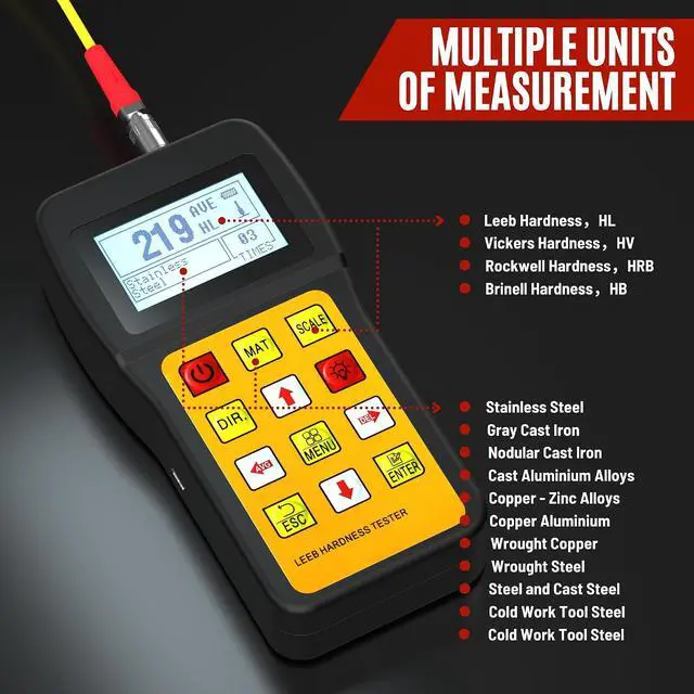 Alt view image 4 of 7 - Non-Destructive Metal Hardness Tester, Digital Metal Hardness Test Kit, Leeb Metal Tester w/Type D Impact Device for Steel Aluminum Alloy Iron, 170-960HLD, 7 Hardness Units & Multi Scales
