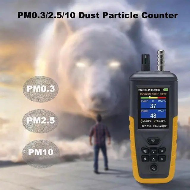 Alt view image 2 of 7 - Air Quality Monitor, PM0.3/2.5/10 Dust Particle Counter, High Sensitivity 3-Channel Air Quality Tester, Temperature & Humidity Meter, Data Storage/Transfer, Tripod Mount
