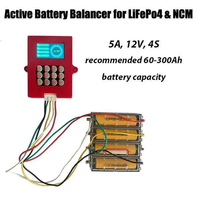 Alt view image 2 of 7 - 5A 4S LiFePo4 & NCM Active Battery Balancer, 12V, 0-5.5A Adaptive, Digital Voltage Display (DS0855), Red, Type A/B Plug