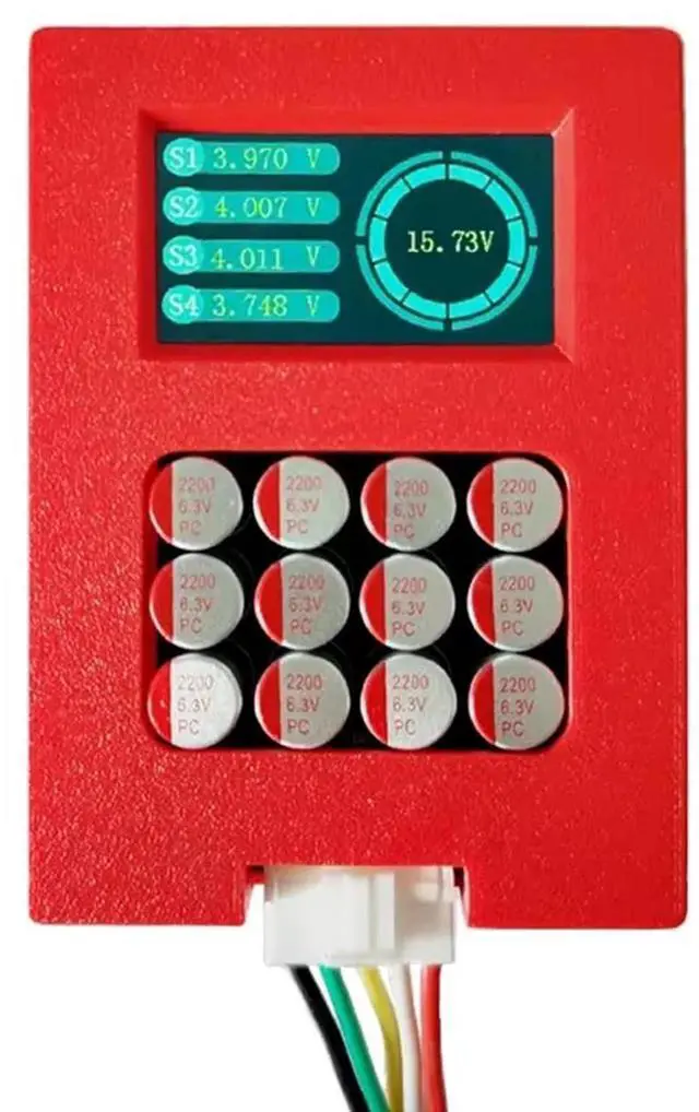 Main image of 5A 4S LiFePo4 & NCM Active Battery Balancer, 12V, 0-5.5A Adaptive, Digital Voltage Display (DS0855), Red, Type A/B Plug