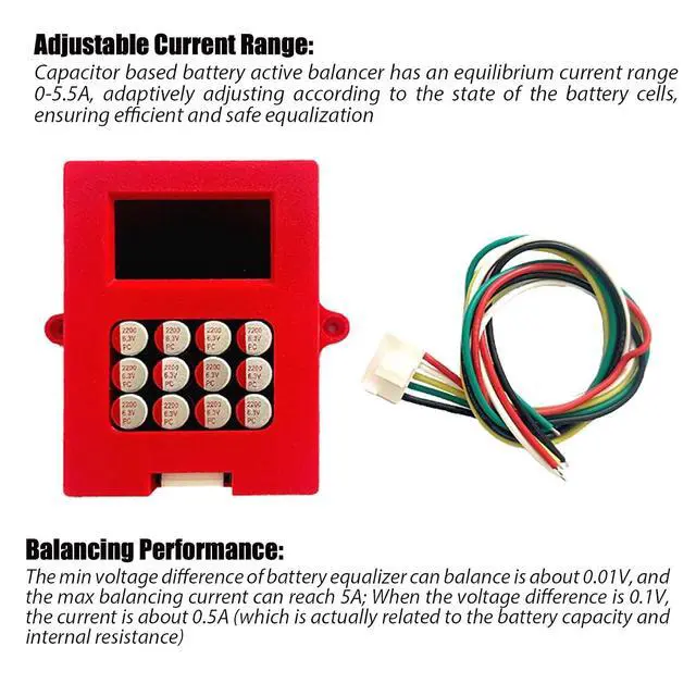 Alt view image 3 of 7 - 5A 4S LiFePo4 & NCM Active Battery Balancer, 12V, 0-5.5A Adaptive, Digital Voltage Display (DS0855), Red, Type A/B Plug