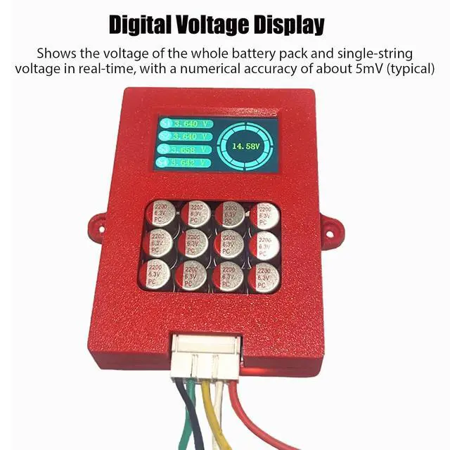 Alt view image 4 of 7 - 5A 4S LiFePo4 & NCM Active Battery Balancer, 12V, 0-5.5A Adaptive, Digital Voltage Display (DS0855), Red, Type A/B Plug