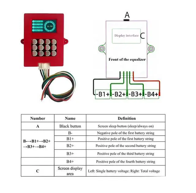 Alt view image 7 of 7 - 5A 4S LiFePo4 & NCM Active Battery Balancer, 12V, 0-5.5A Adaptive, Digital Voltage Display (DS0855), Red, Type A/B Plug