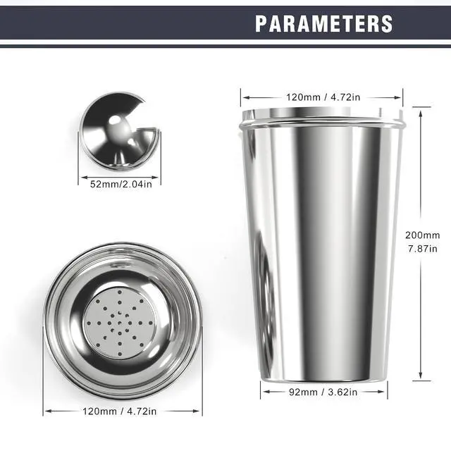 Alt view image 5 of 6 - 60oz Cocktail Shaker, Stainless Steel Large Drink Mixer Shaker with Cocktail Strainer, Zikepa Professional Shakers Bartending Margarita Martini