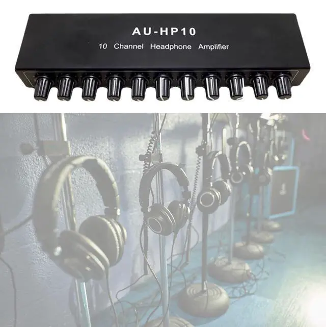 Alt view image 5 of 6 - 10 Channel Headphone Amplifier Amp, Stereo Audio Headphone Splitter Distributor, Aux Mini TRS 3.5mm Audio Interface & Cable, 12V 1A Power Adapter for Audio Mix Recording Studio Stage